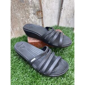 Crocs Rhonda Wedge Black Sandals Women's 7